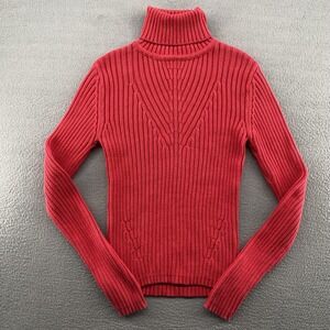 Energie Sweater Juniors Medium Red Ribbed Knit Turtleneck Pullover Long Sleeve